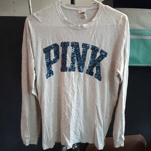 PINK Victoria's Secret White Long Sleeve with Blue Sequins